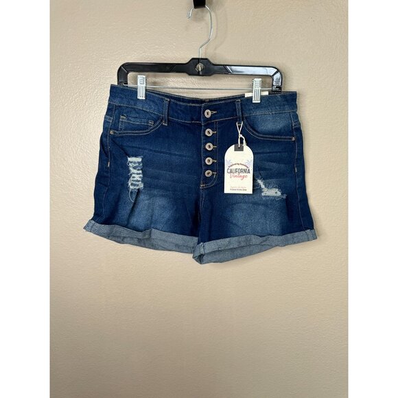 NWT American Vintage Womens Blue Shorts 13 Shorts cuffed button fly cotton summe - Picture 1 of 5